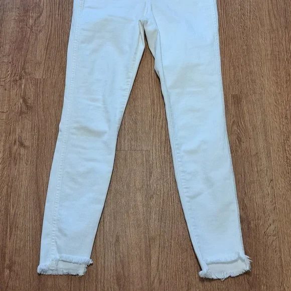 Madewell Distress White Skinny Button Fly Jeans with Raw Hem - Size 25 - Picture 6 of 16
